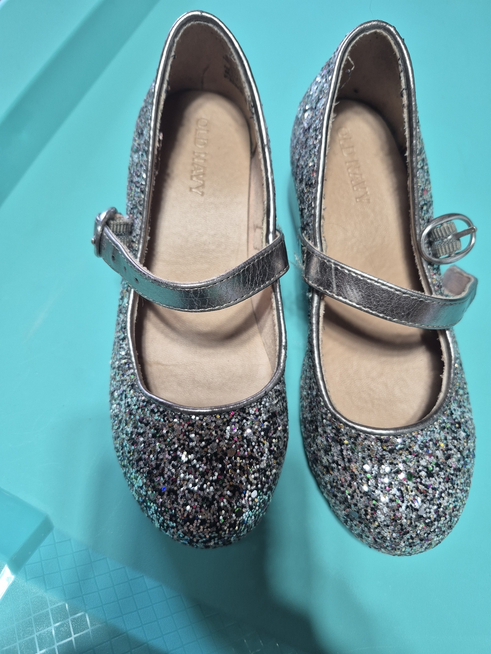 Old Navy Girls' Silver Glitter Mary Jane Shoes